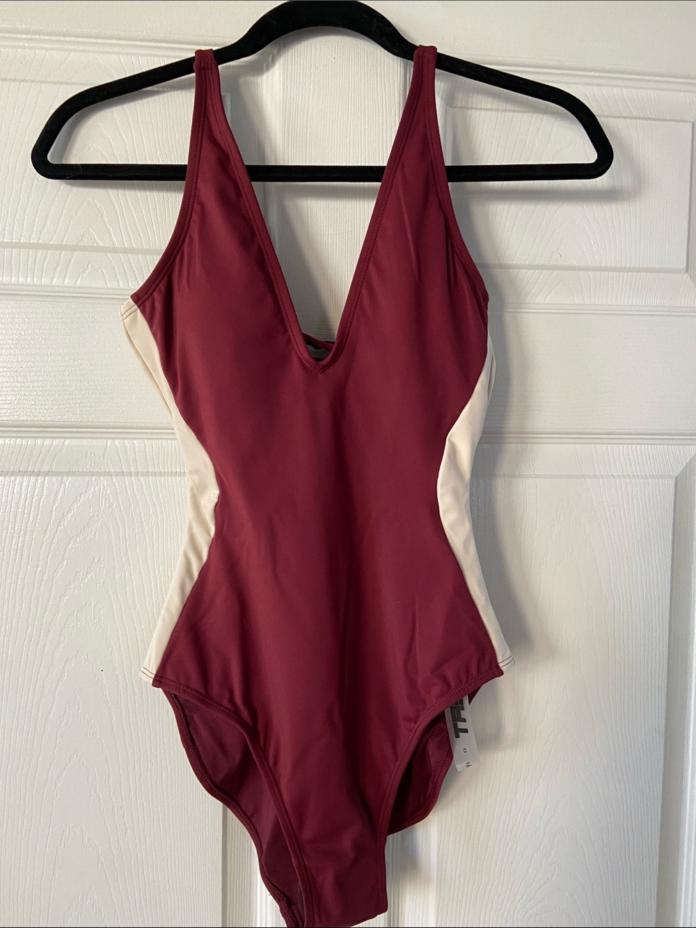 NWT Plungey Contour Corset One-Piece Swimsuit - Dark Cherry/ Oat Size: XS XLong
